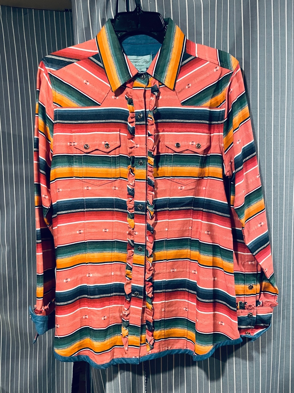 Tasha Polizzi Colorful Striped Ruffle Western Shirt